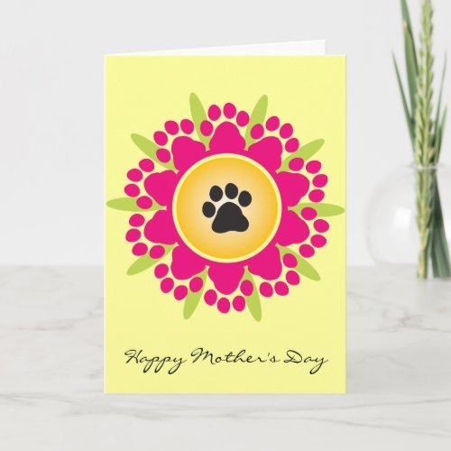 Happy Mothers Day Paw Prints Flower Card