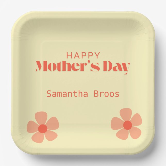 Happy Mother's day peach flowers pink Paper Plates (Front)