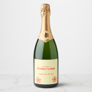 Happy Mother's day peach flowers pink Sparkling Wine Label