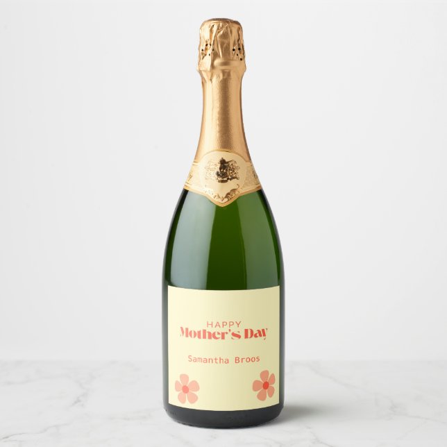 Happy Mother's day peach flowers pink Sparkling Wine Label (Front)