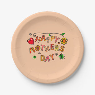 Happy Mother's Day Peach Paper Plates
