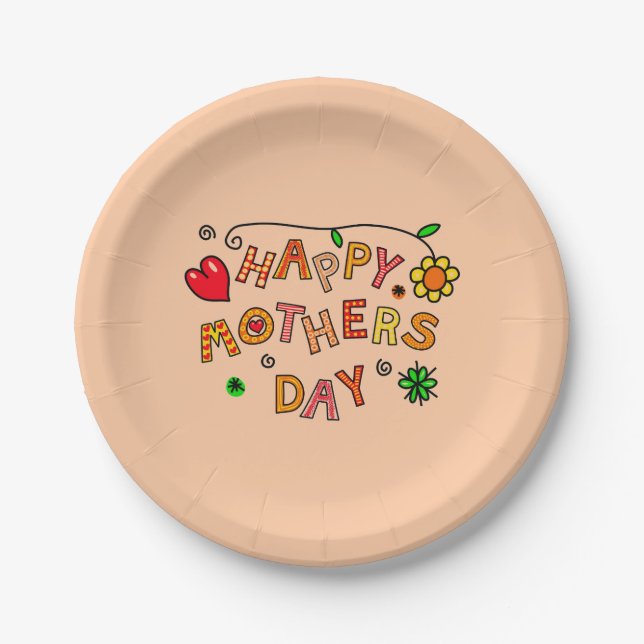 Happy Mother's Day Peach Paper Plates (Front)