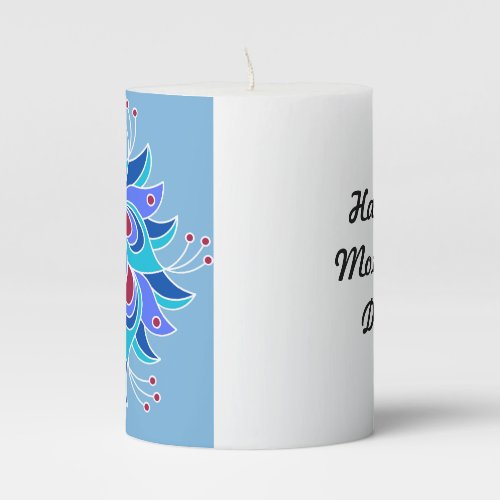Happy Mothers Day Peacock Motif Pillar Candle