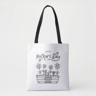 Happy Mother's Day Personalize Names Modern Black Tote Bag