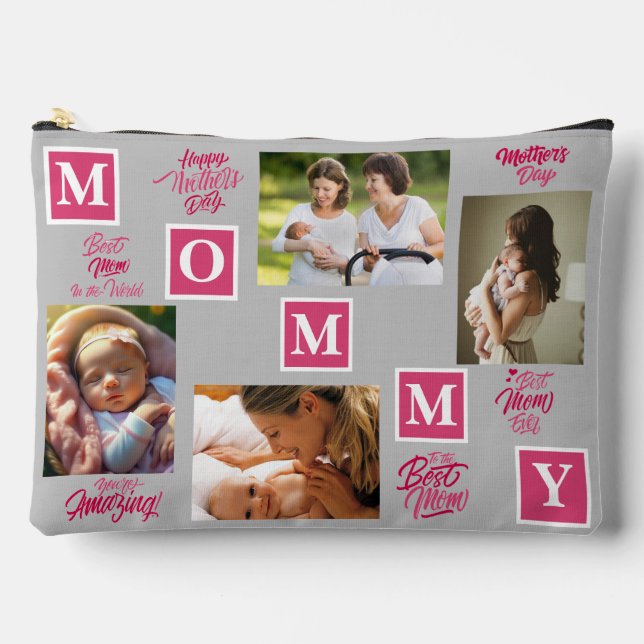 Happy Mother's Day Personalize Photo Collage Text. Accessory Pouch (Front)