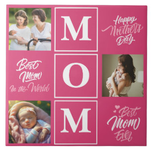 Happy Mother's Day Personalize Photo Collage Text. Ceramic Tile
