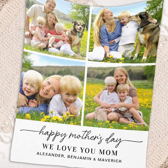 Happy Mothers Day Personalized 4 Photo Collage Fleece Blanket (Creator Uploaded)