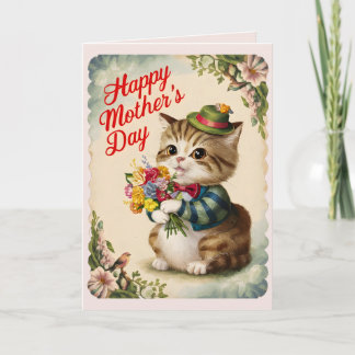 Happy Mother's Day Personalized Cute Vintage Cat Card
