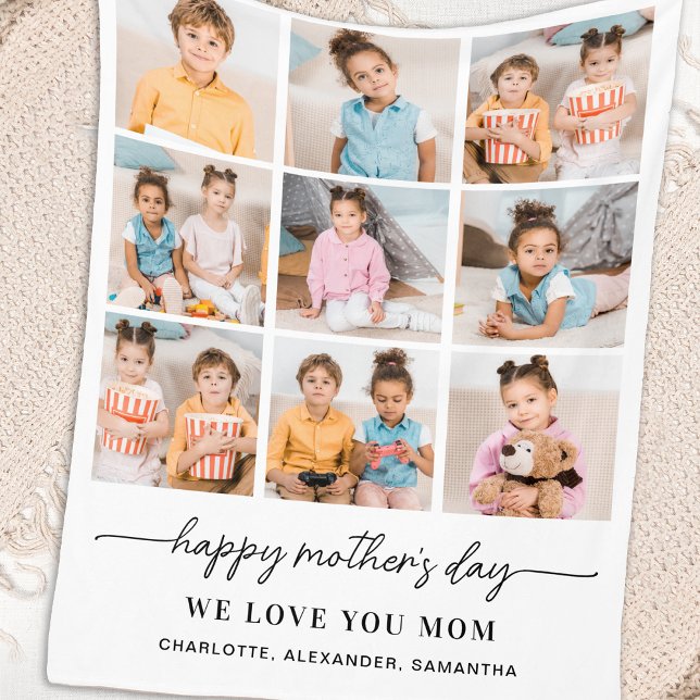 Happy Mothers Day Personalized Mom 9 Photo Collage Fleece Blanket (Creator Uploaded)