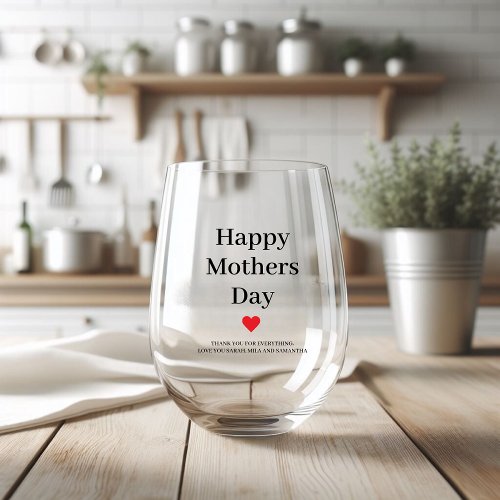 Happy Mothers Day Personalized Stemless Wine Glass
