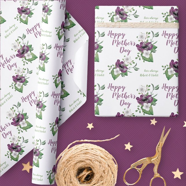Happy Mothers Day - Personalized Watercolor Floral Wrapping Paper (Mothers Day floral gift wrapping paper)