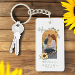 Happy Mother's Day Photo Arch Watercolor Sunflower Keychain<br><div class="desc">An elegant and rustic mother's day gift. Design features our hand-drawn yellow watercolor sunflower florals and greenery that frame the photo arch. Customize with your names. The reverse side features a complementing yellow watercolor sunflower pattern. This beautiful rustic sunflower and photo mother's day keychain is the perfect gift to give...</div>