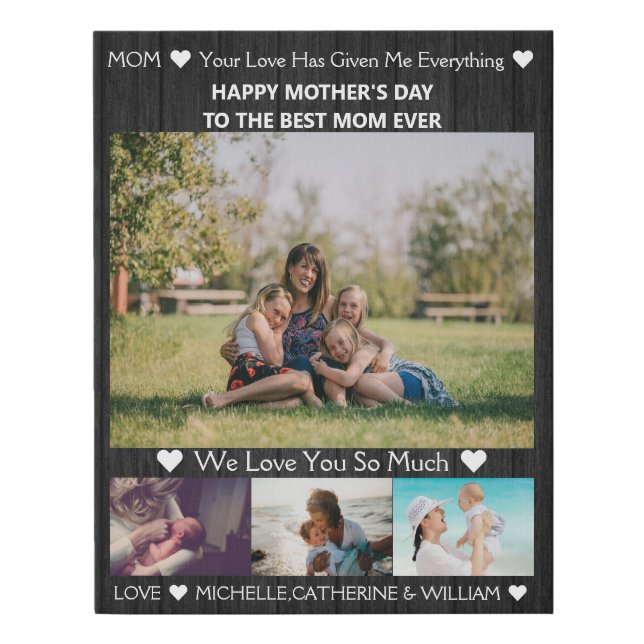 Happy mother's day photo collage best mom ever  faux canvas print (Front)