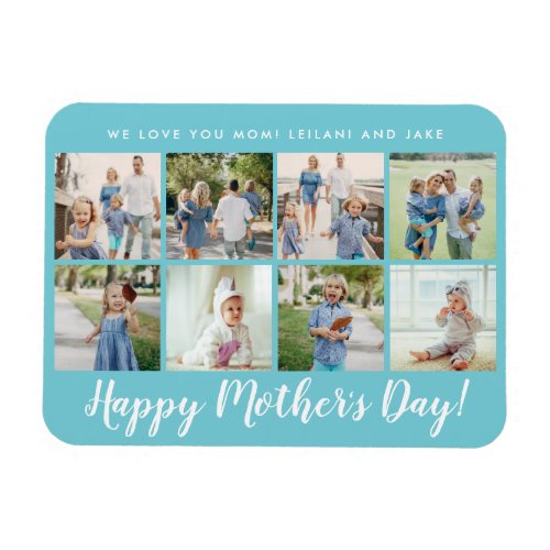Happy Mothers Day Photo Collage Custom Aqua Blue Magnet