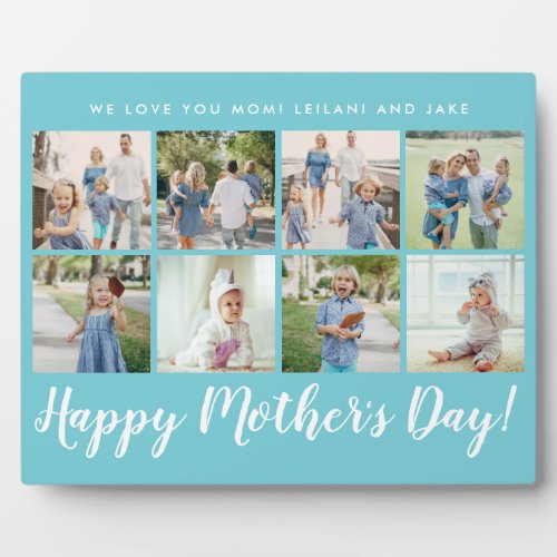 Happy Mothers Day Photo Collage Custom Aqua Blue Plaque