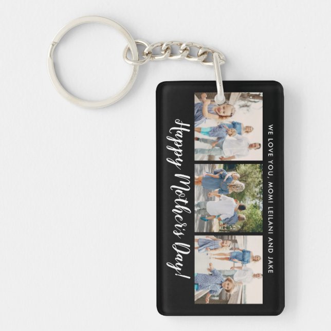Happy Mother's Day Photo Collage Custom Black Keychain (Front)
