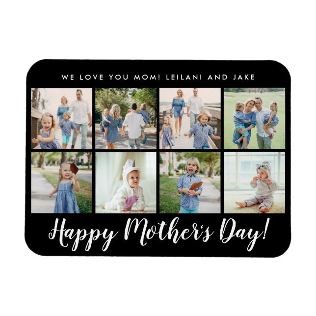 Happy Mother's Day Photo Collage Custom Black Magnet (Horizontal)