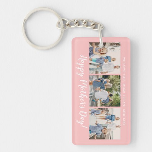 Happy Mothers Day Photo Collage Custom Blush Pink Keychain