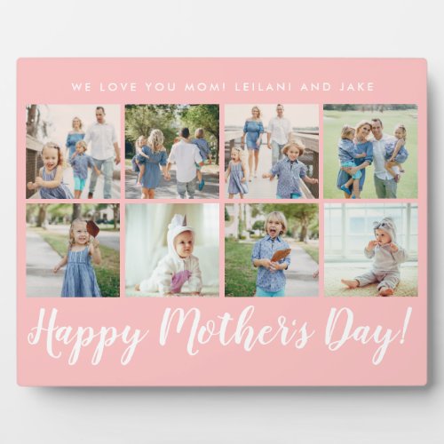 Happy Mothers Day Photo Collage Custom Blush Pink Plaque