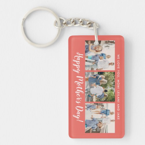 Happy Mothers Day Photo Collage Custom Coral Keychain
