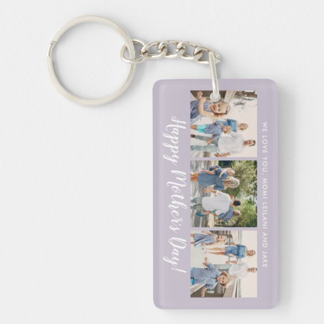 Happy Mother's Day Photo Collage Custom Lavender Keychain (Front)