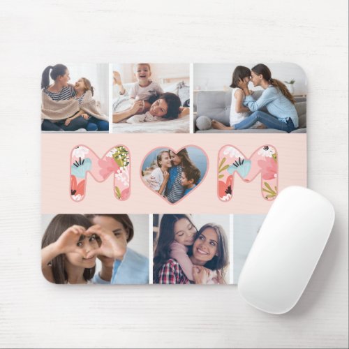 Happy Mothers Day Photo Collage  Floral Pattern Mouse Pad