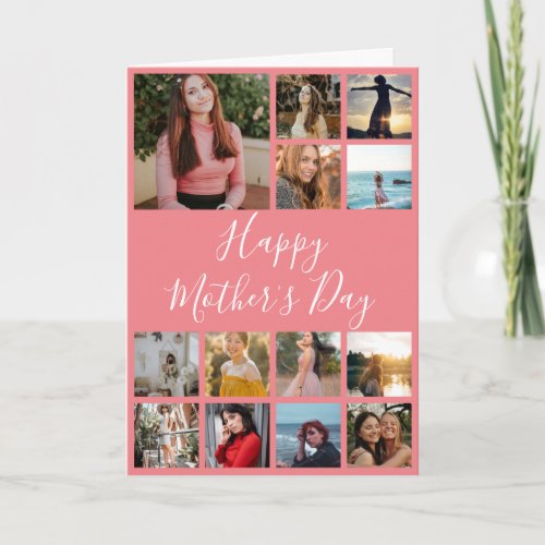 Happy Mothers Day Photo Collage Pink and White Card
