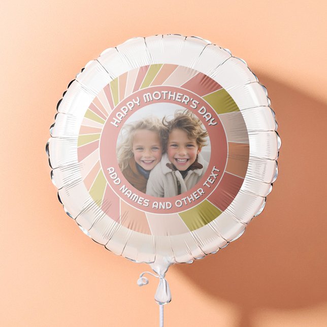 Happy Mother's Day - Photo Coral Sun Stripes Balloon (Custom Mother's Day Balloon with Photo)