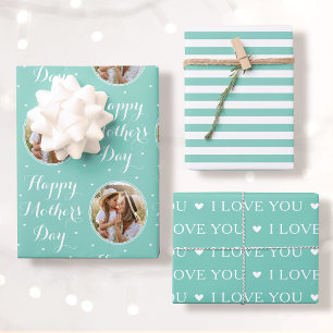 Happy Mother's Day Photo I Love You Mint 3 Set Wrapping Paper Sheets