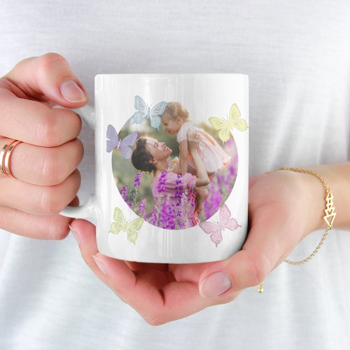 Happy Mothers Day Photo Pastel Butterflies Cute Coffee Mug