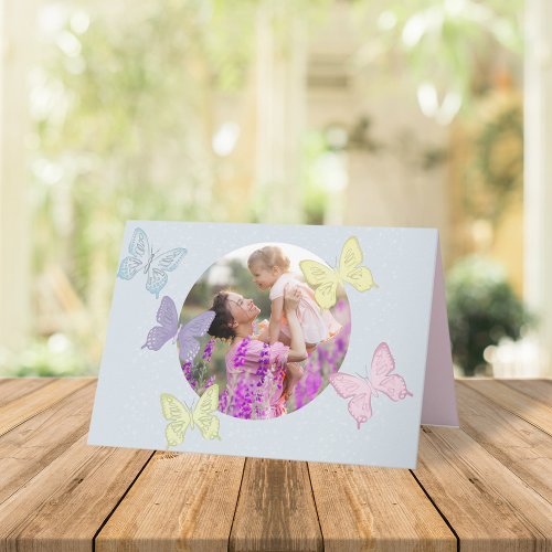 Happy Mothers Day Photo Pastel Cute Butterflies  Card