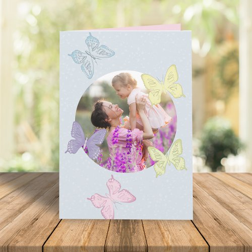 Happy Mothers Day Photo Pastel Cute Butterflies  Card