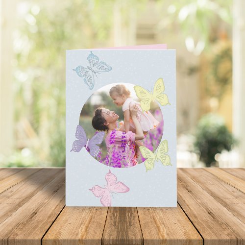 Happy Mothers Day Photo Pastel Cute Butterflies  Card