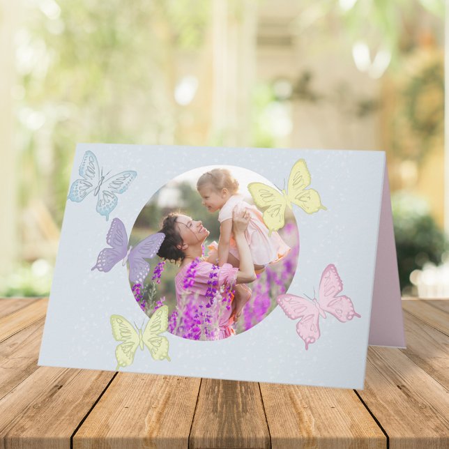 Happy Mother's Day Photo Pastel Cute Butterflies  Card (Creator Uploaded)