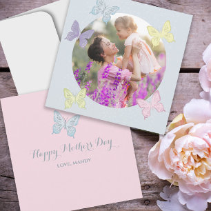 Happy Mother's Day Photo Pastel Cute Butterflies Card