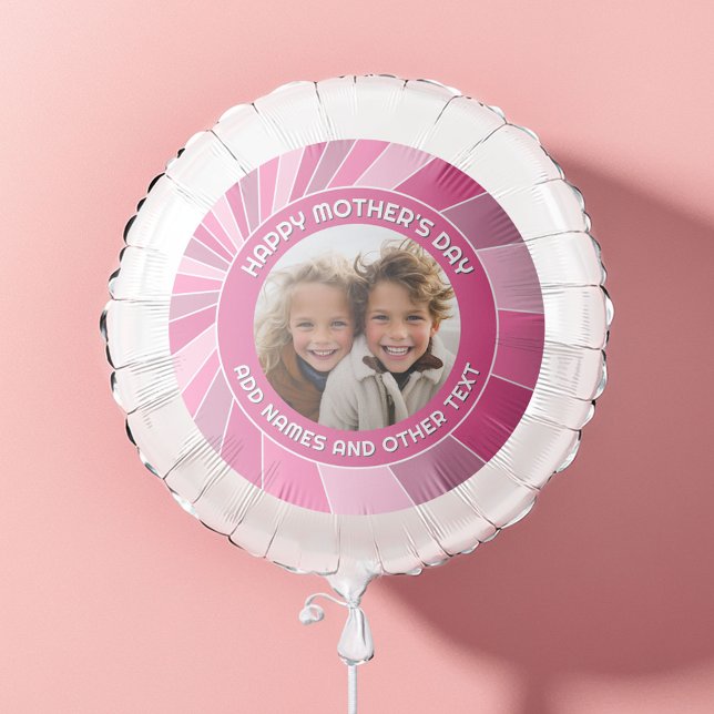 Happy Mother's Day - Photo Pink Sun Stripes Balloon (Custom Mother's Day Balloon with Photo)