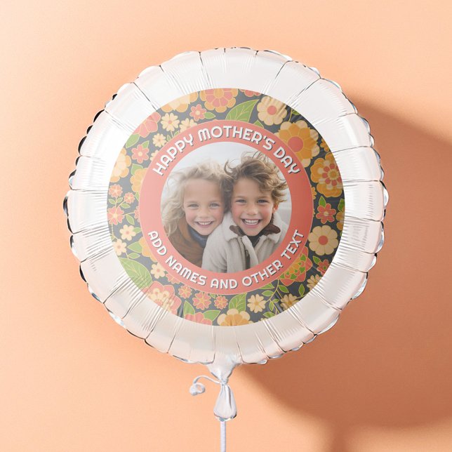 Happy Mother's Day - Photo - Retro Flowers Balloon (Custom Mother's Day Balloon with Photo)