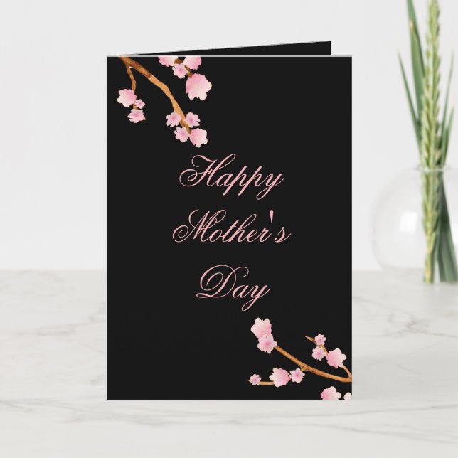 Happy Mother's Day Pink and Black Floral Card (Front)