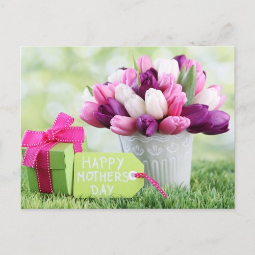 Happy Mothers Day Pink and Purple Tulips Postcard