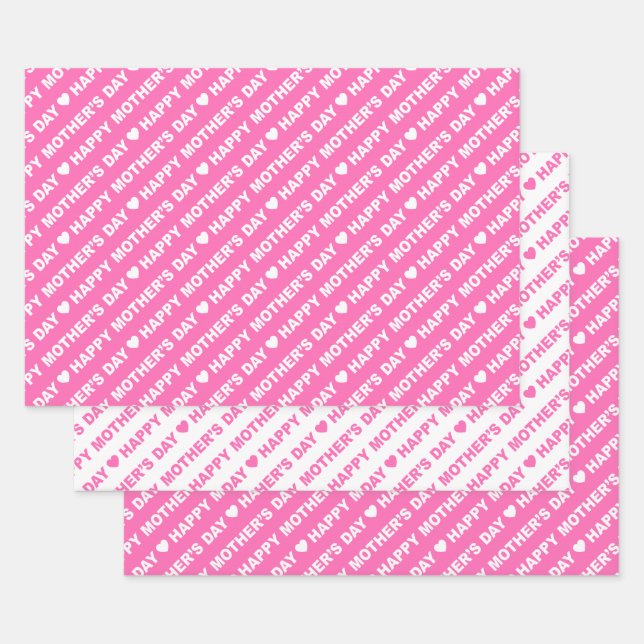 Happy Mother's Day Pink and White Wrapping Paper Sheets (Set)