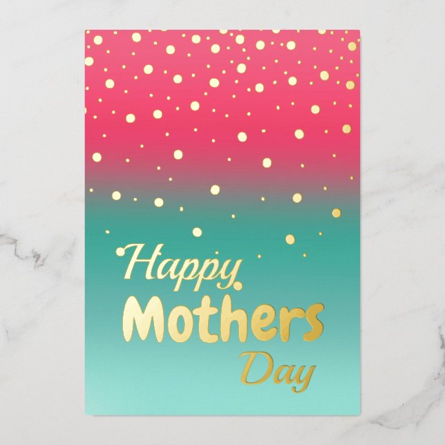 Happy Mother's Day - Pink Blue Ombre Foil Holiday Card (Front)