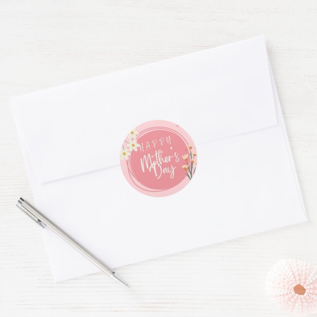 Happy Mother's Day Pink Classic Round Sticker (Envelope)
