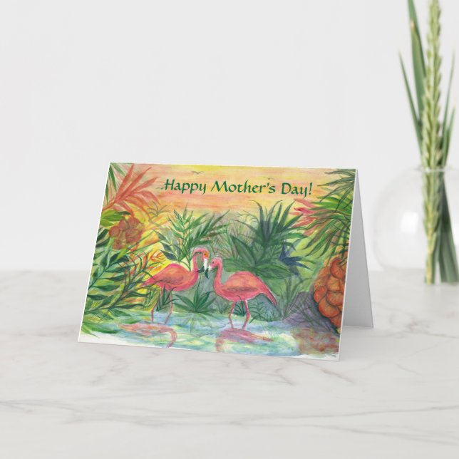 Happy Mother's Day! Pink Flamingos Card (Front)