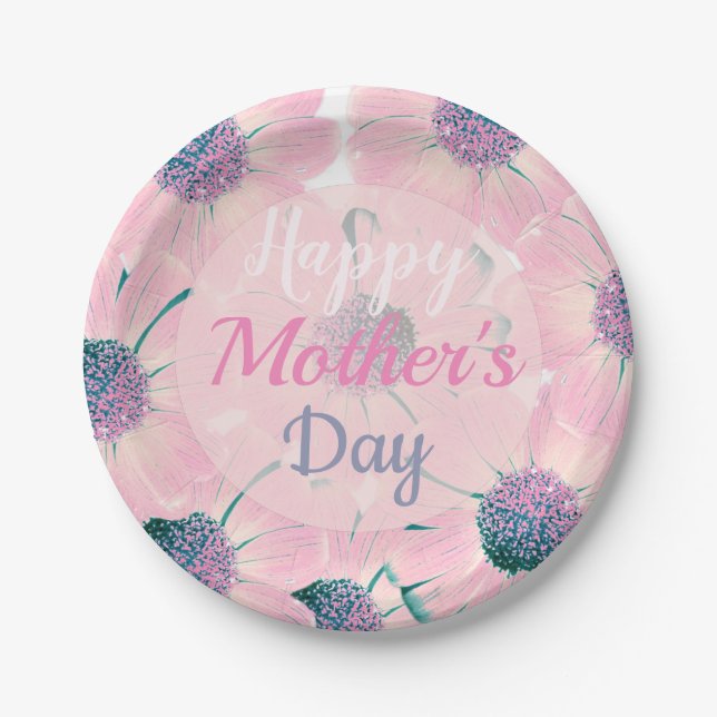 Happy Mother's Day Pink Floral Blooms Napkins Pape Paper Plates (Front)