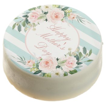 Happy Mother's Day Pink Floral Blue Stripes Chocolate Covered Oreo by DP_Holidays at Zazzle