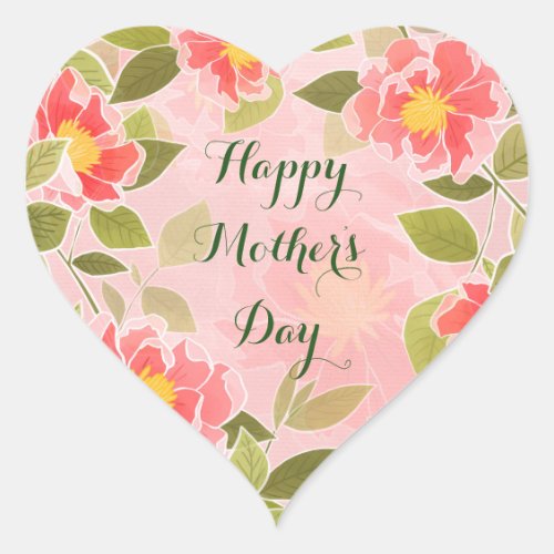 Happy Mothers Day pink floral design Heart Sticker