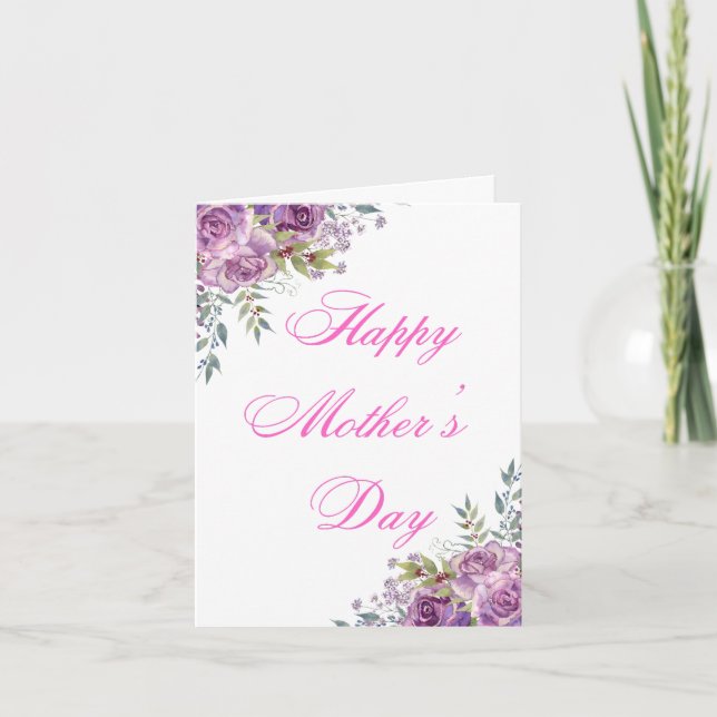 happy mothers day pink floral minimalist  card (Front)