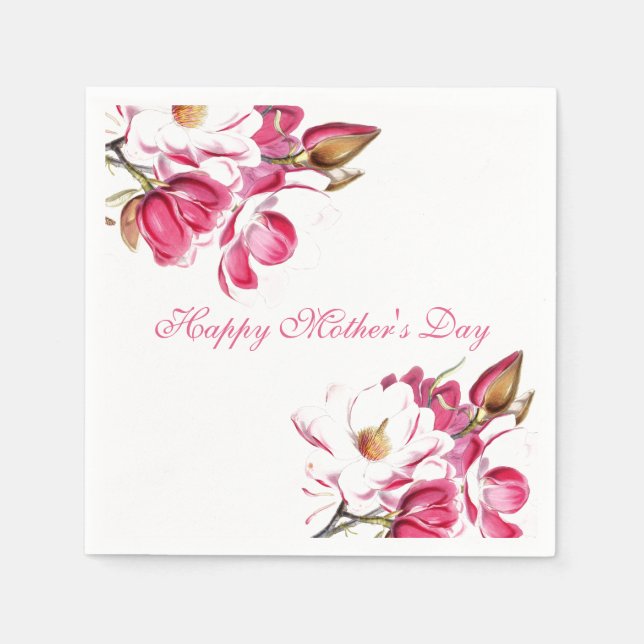 Happy Mother's Day Pink Floral script Napkins (Front)