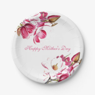 Happy Mother's Day Pink Floral script Paper Plates