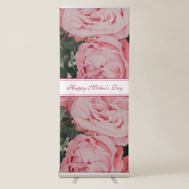 Happy Mother's Day Pink Floral script Retractable Banner (Front)